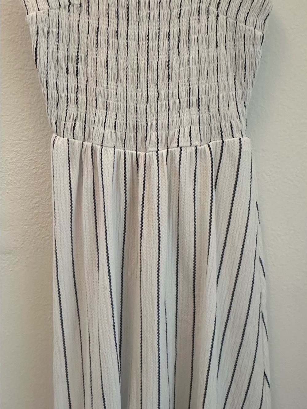 DKNY White Maxi Dress with Navy Vertical Stripes